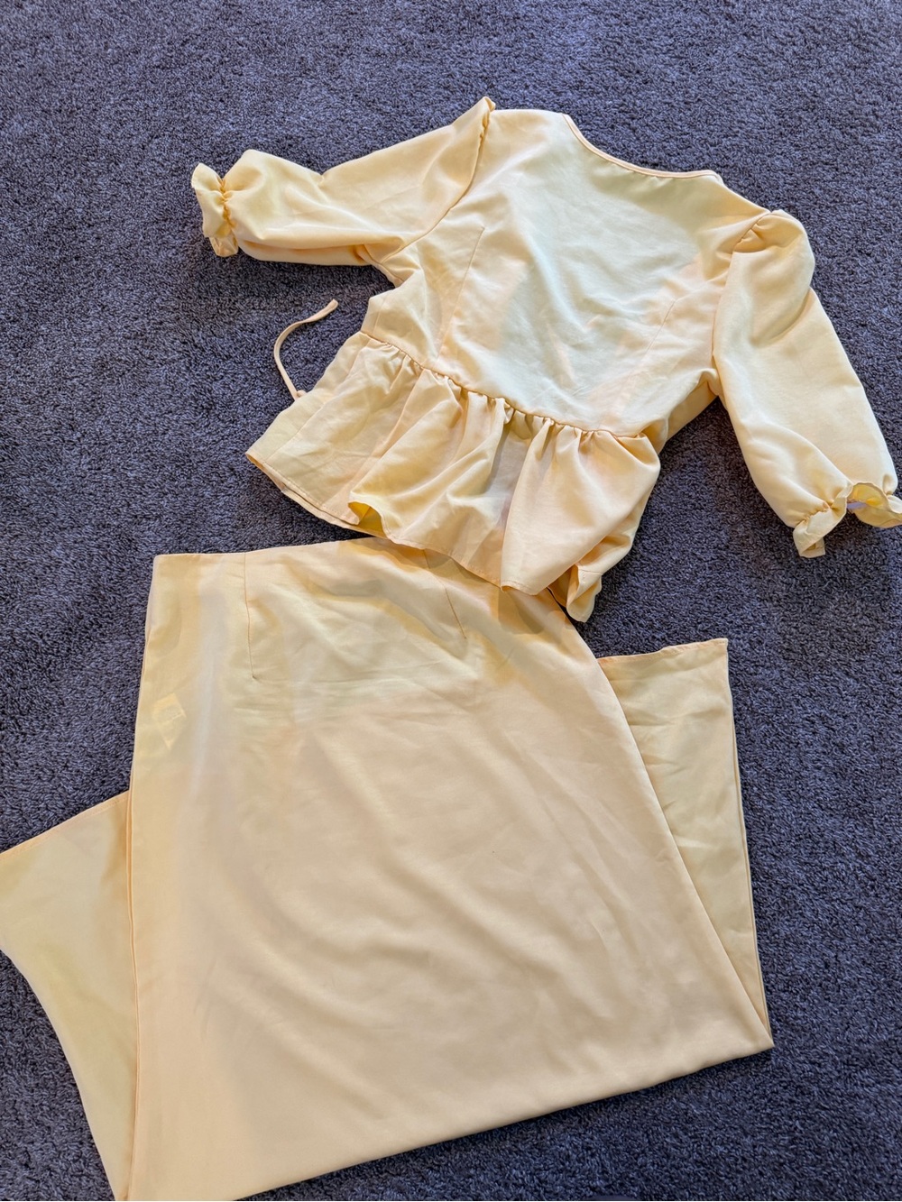 Yellow Skirt Set with Peplum Top